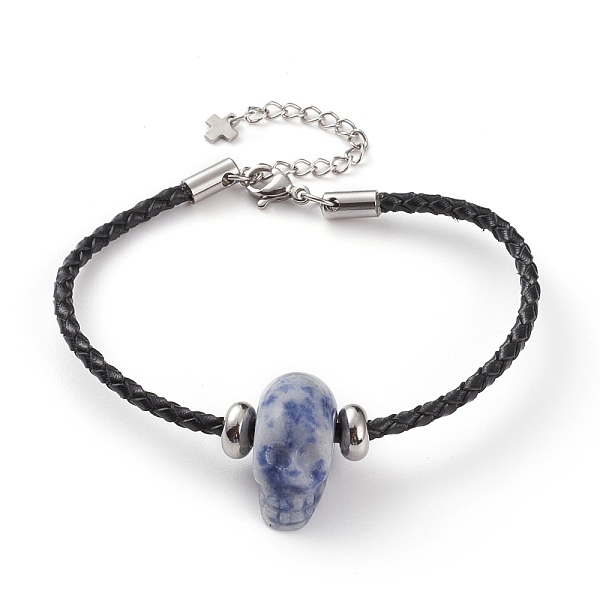 

PandaHall Leather Cord Bracelets, with Skull Natural & Synthetic Gemstone Beads, 304 Stainless Steel Lobster Claw Clasps and Spacer Beads..., Multicolor