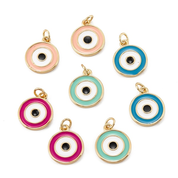

PandaHall Brass Enamel Pendants, Long-Lasting Plated, Real 18K Gold Plated, Flat Round with Eye, Mixed Color, 14x11.5x1.5mm, Hole: 2.6mm..., Multicolor
