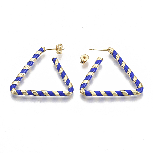 

PandaHall (Jewelry Parties Factory Sale)Brass Stud Earrings, with Enamel and Earring Backs, Triangle, Real 18K Gold Plated, Blue, 35x31x3mm...