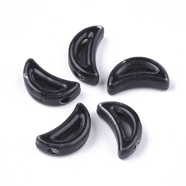 

PandaHall Handmade Porcelain Beads, Bright Glazed Porcelain, Moon, Black, 16~16.5x9x5.5mm, Hole: 2mm Porcelain Moon Black