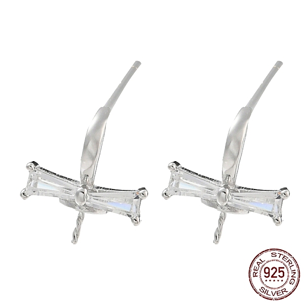 

PandaHall Rhodium Plated Bowknot 925 Sterling Silver with Clear Cubic Zirconia Stud Earring Findings, Earring Settings for Half Drilled...