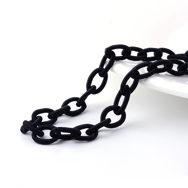 

PandaHall Handmade Nylon Cable Chains Loop, Oval, Black, 12~14x7~10x2mm, about 95cm/strand, 37.4 inch Nylon Black