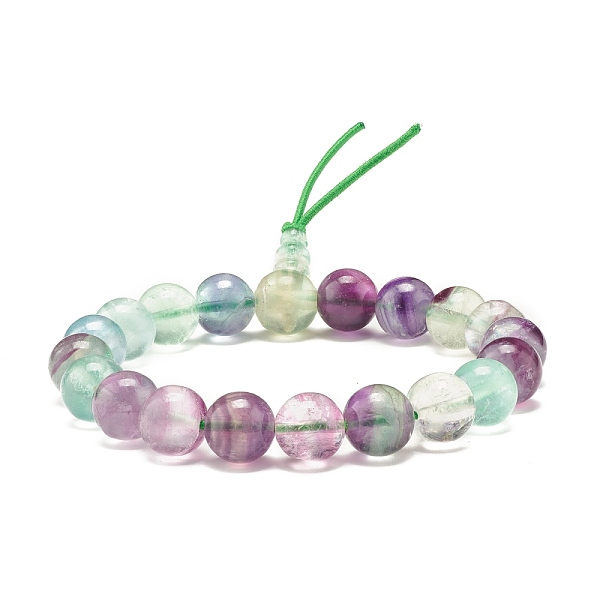 Pulsera Elástica De Cuentas Redondas De Fluorita Natural