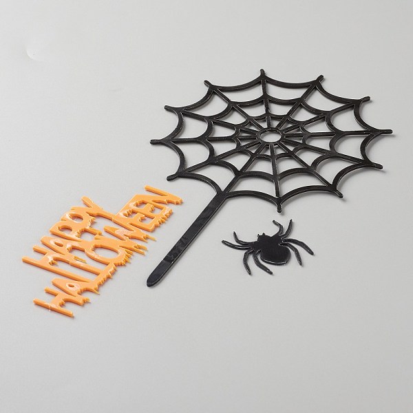 PandaHall Acrylic Spider Web & Halloween Word Cake Insert Card Decoration, for Halloween Cake Decoration, Black, 155x100x1mm Acrylic Spider...