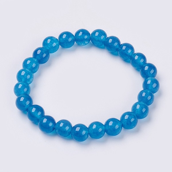 

PandaHall Natural Jade Beaded Stretch Bracelet, Dyed, Round, Dodger Blue, 2 inch(5cm), Beads: 8mm, about 22pcs/strand Jade Blue