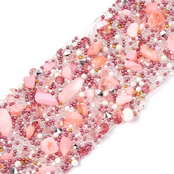 

PandaHall Hotfix Rhinestone, with Shell Beads and Rhinestone Trimming, Crystal Glass Sewing Trim Rhinestone Tape, Costume Accessories, Pink...
