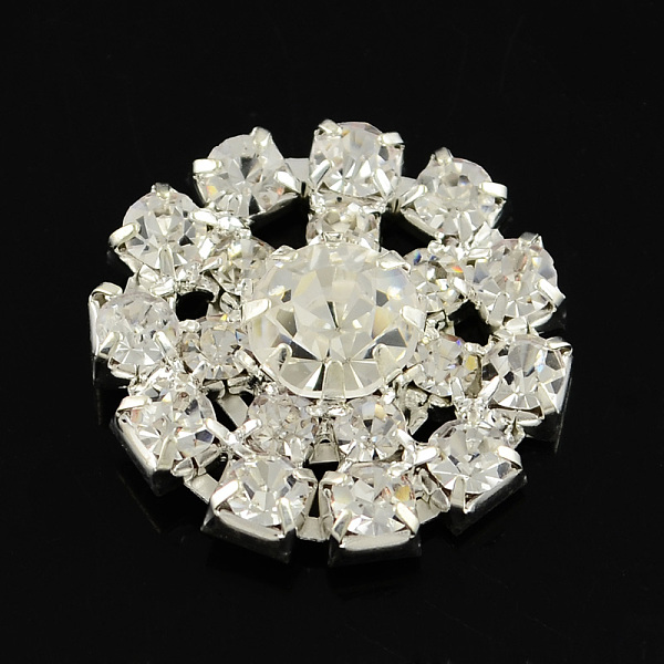 

PandaHall Shining Garment Accessories Flat Round Brass Grade A Rhinestone Cabochons, Silver Color Plated Metal Color, Crystal, 19x6mm..., Clear