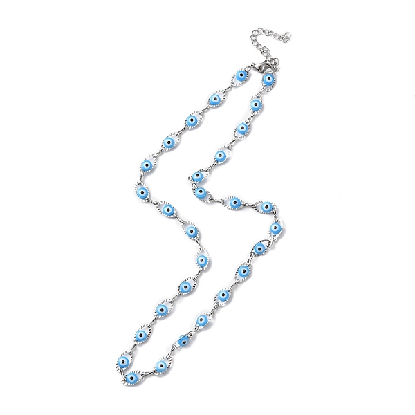 

PandaHall Evil Eye Plastic Link Chain Necklace, 304 Stainless Steel Jewelry for Women, Deep Sky Blue, 17-1/2~17-5/8 inch(44.4~44.7cm) 304...
