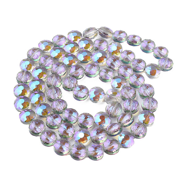 

PandaHall Electroplate Transparent Glass Beads Strands, Faceted, Flat Round, Violet, 10x6mm, Hole: 0.9mm, about 70pcs/strand, 27.95 inch..., Purple
