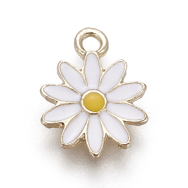 

PandaHall Alloy Enamel Charms, Chrysanthemum, Light Gold, White, 13x9x1mm, Hole: 1.4mm Alloy+Enamel Flower White