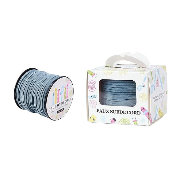 

PandaHall Faux Suede Cord, Faux Suede Lace, Paper Box Packing, Light Steel Blue, 3.0x1.4mm, about 98.43yards/roll(90m/roll) Faux Suede Blue
