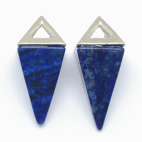 

PandaHall Natural Lapis Lazuli Pendants, with Alloy Findings, Triangle, Dyed, Platinum, 34x14x14.5mm, Hole: 4x6mm Lapis Lazuli Triangle
