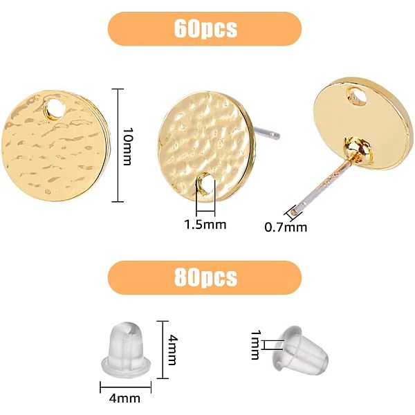 スーパーファインディング 60 個フラットラウンドイヤリングスタッド合金スタッドピアスパーツループイヤリングポスト付きスタッドピアス 80 個のプラスチックピアスキャッチイヤリング Diy のジュエリーメイキング