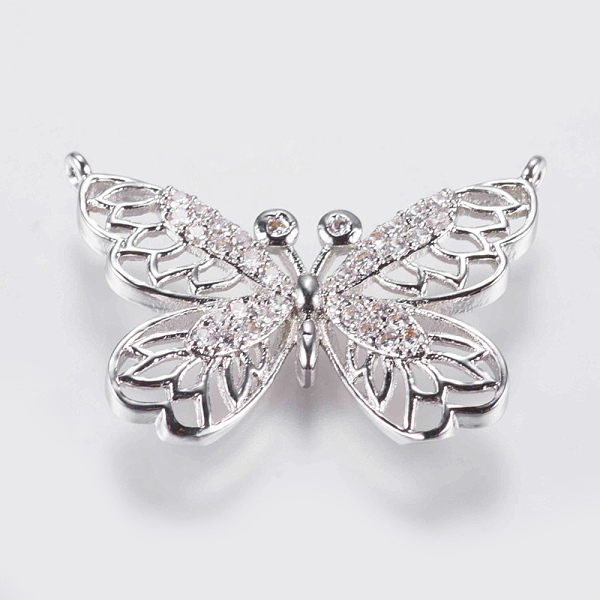 

PandaHall Brass Micro Pave Cubic Zirconia Pendants, Butterfly, Platinum, 19x26x2.5mm, Hole: 0.6mm Brass+Cubic Zirconia Butterfly Clear