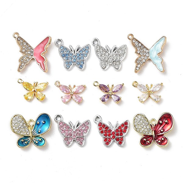 

PandaHall 12Pcs 12 Style Butterfly Pendant Kit for DIY Jewelry Making, Including Brass Micro Pave Cubic Zirconia & Alloy Resin Rhinestone &..., Multicolor