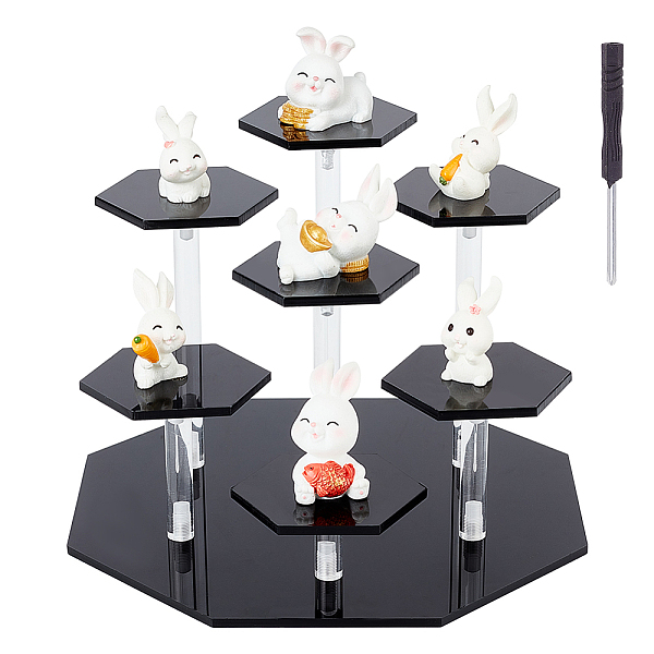 

PandaHall 7-Tier Hexagon Acrylic Minifigures Display Risers, for Models, Building Blocks, Doll Display Holder, Black, Finish Product...