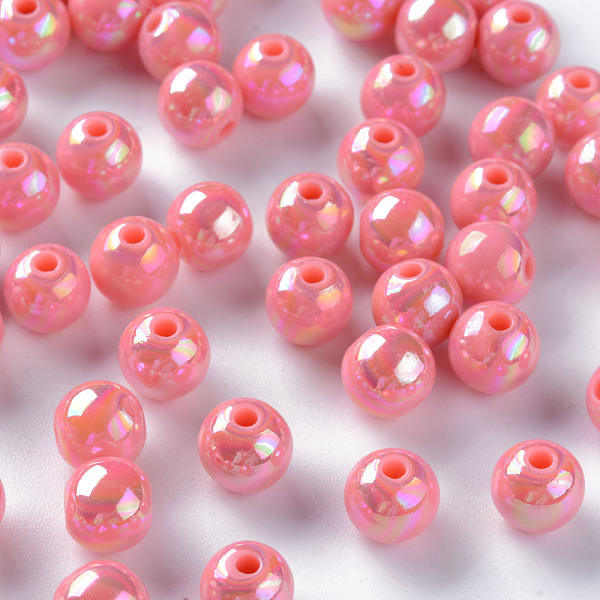 

PandaHall Opaque Acrylic Beads, AB Color Plated, Round, Salmon, 8x7mm, Hole: 2mm, about 1745pcs/500g Acrylic Round Red