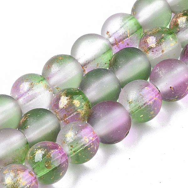 

PandaHall Frosted Spray Painted Glass Beads Strands, with Golden Foil, Round, Medium Sea Green, 6~7mm, Hole: 1.2~1.5mm, about...