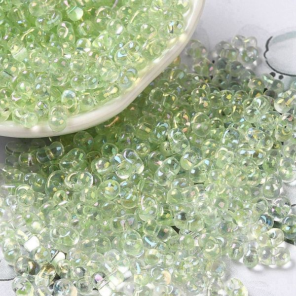 

PandaHall Glass Seed Beads, Peanut, Pale Green, 5.5~6x3~3.5x3mm, Hole: 1~1.2mm, about 4000pcs/pound Glass Peanut