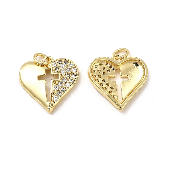 

PandaHall Brass Micro Pave Cubic Zirconia Pendants, with Jump Ring, Heart with Religion Cross Charm, Golden, 16.5x16.5x3.5mm, Hole: 3.3mm..., Clear