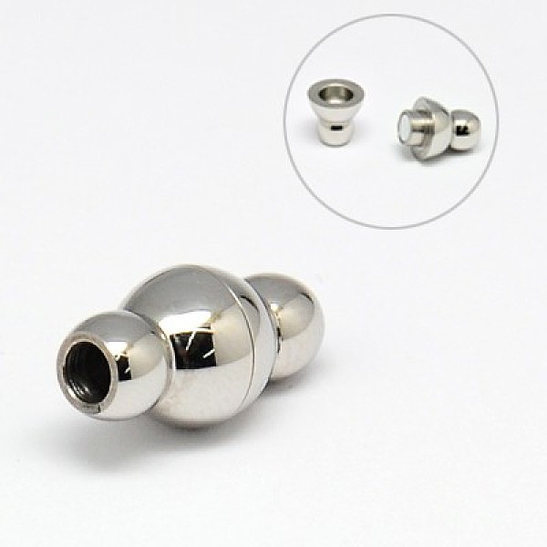 

PandaHall 304 Stainless Steel Magnetic Clasps with Glue-in Ends, Round, 16x9mm, Hole: 3mm 304 Stainless Steel Round