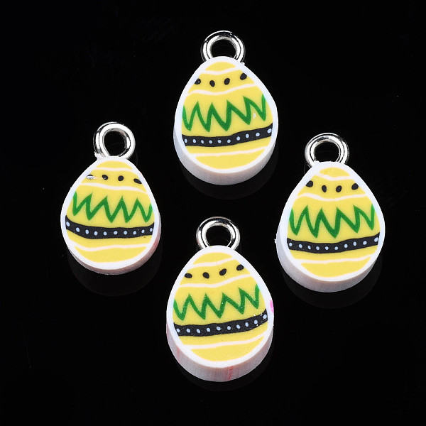 

PandaHall Handmade Polymer Clay Charms, with Platinum Tone Iron Loop, Easter Egg, Gold, 13.5~14.5x8.5~9.5x4~5mm, Hole: 2mm Polymer Clay Egg...