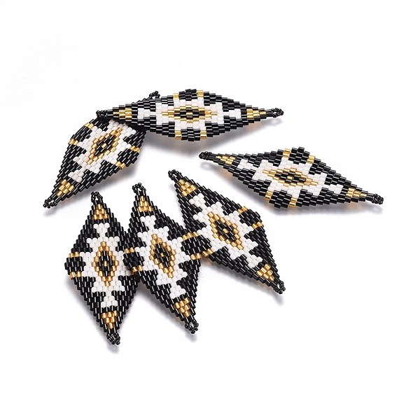 

PandaHall MIYUKI & TOHO Handmade Japanese Seed Beads Links, Loom Pattern, Rhombus, Black, 60~61x24.5~25x1.7mm, Hole: 1.6mm Glass Rhombus...