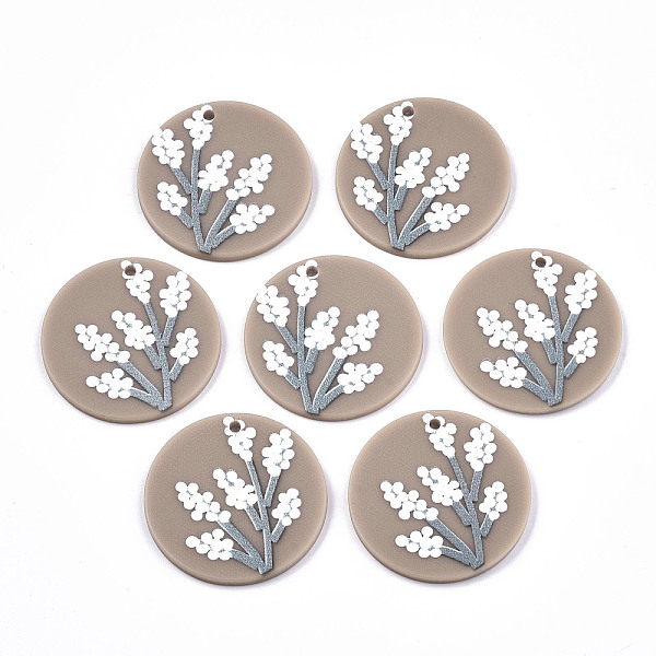 

PandaHall Acrylic Pendants, 3D Printed, Flat Round with Flower Pattern, Camel, 28x2mm, Hole: 1.6mm Acrylic Flat Round Brown