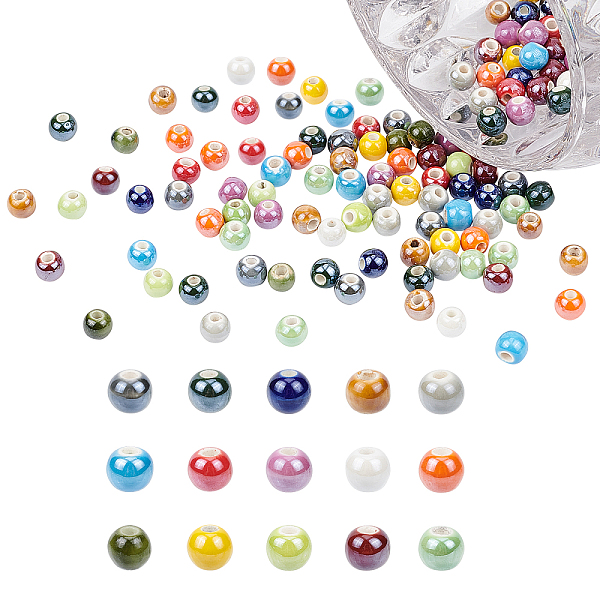 

PandaHall Handmade Porcelain Beads, Pearlized, Round, Mixed Color, 8mm, Hole: 2mm, 15colors, 10pcs/color, 150pcs/box Porcelain Round..., Multicolor