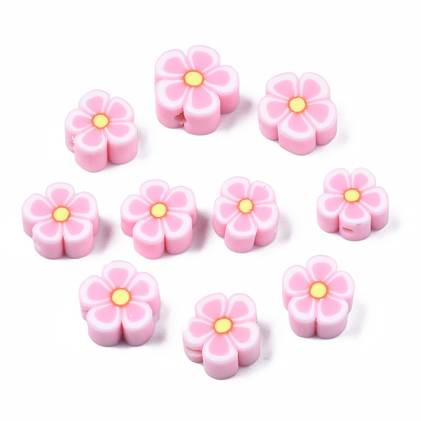 

PandaHall Handmade Polymer Clay Beads, Flower, Pink, 7~10x7~11x3~5mm, Hole: 1.6mm Polymer Clay Flower Pink