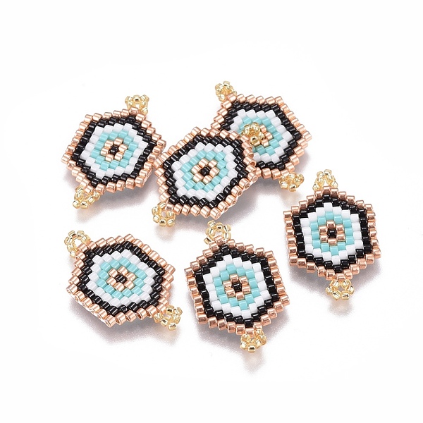 

PandaHall MIYUKI & TOHO Handmade Japanese Seed Beads Links, Loom Pattern, Hexagon, Colorful, 15x25~26x1.7mm, Hole: 1.5mm Glass Hexagon