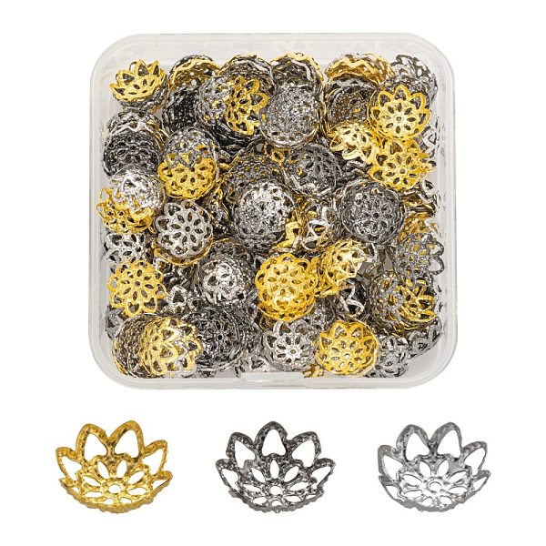 300Pcs 3 Style Iron Fancy Bead Caps