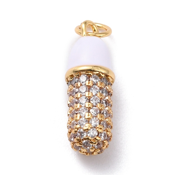 

PandaHall Brass Enamel Cubic Zirconia Pendants, Long-Lasting Plated, Real 18K Gold Plated, Capsule, White, 15.3x5.3mm, Hole: 3mm Brass+Cubic...