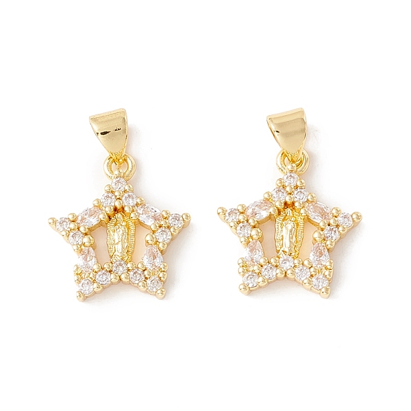 

PandaHall 10Pcs Rack Plating Brass Micro Pave Clear Cubic Zirconia Pendants, Long-Lasting Plated, Cadmium Free & Lead Free, Star with Virgin...