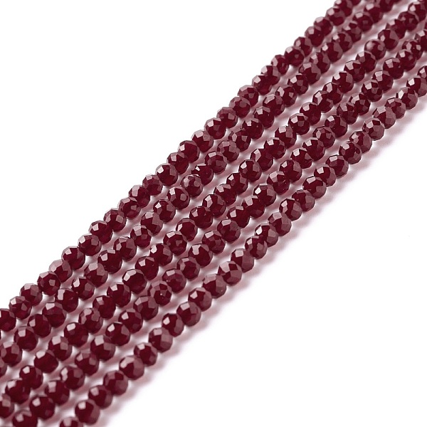 

PandaHall Transparent Glass Beads Strands, Faceted, Round, Dark Red, 3mm, Hole: 0.8mm, about 127~139pcs/strand, 14.09~14.53 inch...