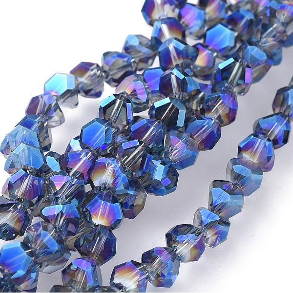 

PandaHall Electroplate Transparent Glass Beads Strands, Full Rainbow Plated, Faceted, Dark Blue, 5x5.5x5.5mm, Hole: 1.2mm, about...