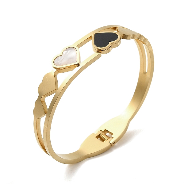 

PandaHall 304 Stainless Steel Enamel Heart Hinged Bangles, Hollow Bangles with Shell for Women, Golden, Inner Diameter: 2-3/8x1-7/8 inch...
