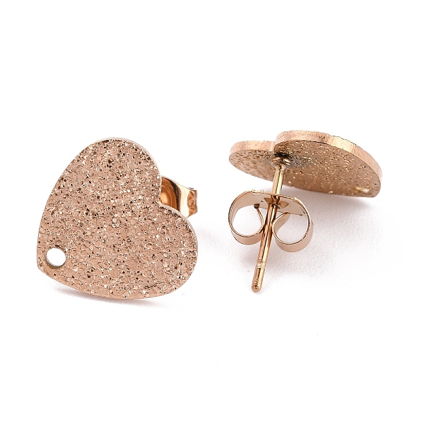 

PandaHall Ion Plating(IP) 304 Stainless Steel Stud Earring Findings, with Ear Nuts/Earring Backs and Hole, Heart Shape with Textured, Rose...