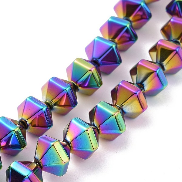PandaHall Electroplated Non-magnetic Synthetic Hematite Beads Strands, Faceted, Bicone, Multi-color Plated, 8x10x8.5mm, Hole: 0.8mm, about...