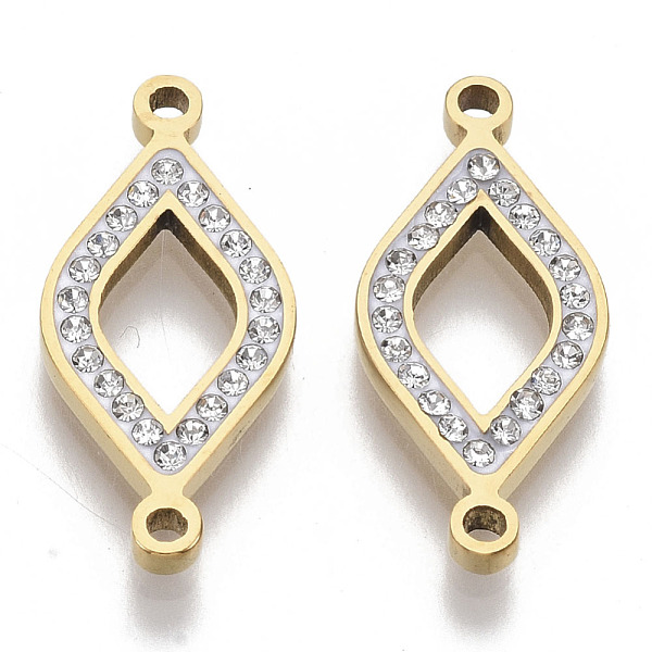 

PandaHall 304 Stainless Steel Links connectors, with Rhinestone, Rhombus, Golden, Crystal, 24x11x2mm, Hole: 1.5mm Stainless Steel+Rhinestone..., Clear