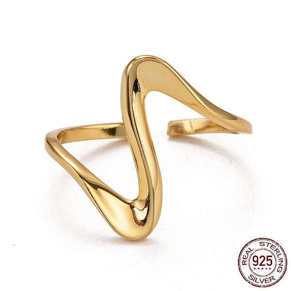 

PandaHall 925 Sterling Silver Cuff Rings, Open Rings, Wave, Golden, Inner Diameter: 17mm Sterling Silver