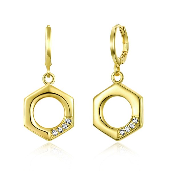 

PandaHall Brass Dangle Hoop Earrings, with Rhinestone, Hexagon, Golden, 31x14mm Rhinestone Hexagon