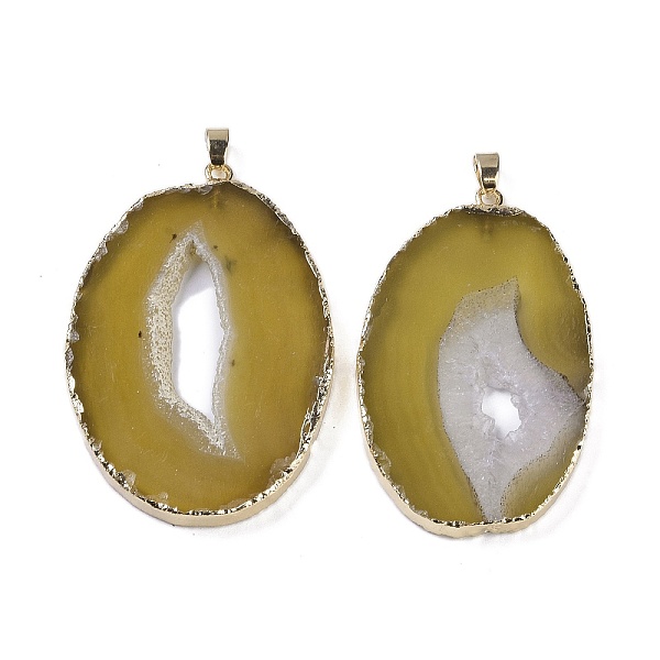 

PandaHall Natural Agate Big Pendants, Oval Charms, Dyed & Heated, with Golden Plated Brass Findings, Goldenrod, 50~62x33~43x5~7mm, Hole..., Gold