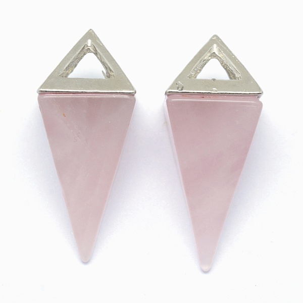 

PandaHall Natural Rose Quartz Pendants, with Alloy Findings, Triangle, Platinum, 34x14x14.5mm, Hole: 4x6mm Rose Quartz Triangle