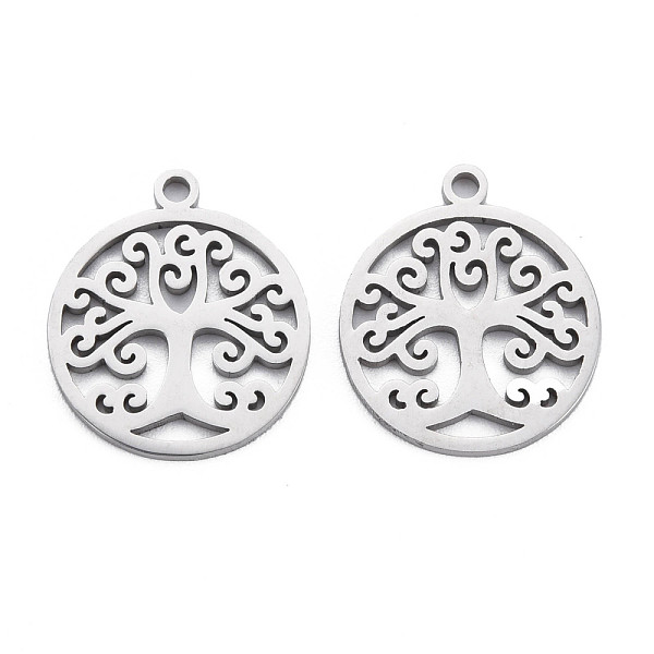 

PandaHall 304 Stainless Steel Pendants, Laser Cut, Ring with Tree, Stainless Steel Color, 19x16x1mm, Hole: 1.6mm 304 Stainless Steel Tree