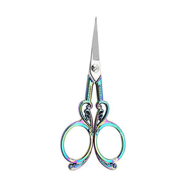 

PandaHall Stainless Steel Scissors, Alloy Handle, Embroidery Scissors, Sewing Scissors, Rainbow Color, 115x48mm Stainless Steel