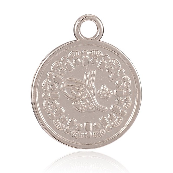 

PandaHall Carved CCB Plastic Pendants, Flat Round, Platinum, 26x21x1.5mm, Hole: 3mm Plastic Flat Round