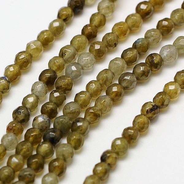PandaHall Natural Labradorite Beads Strands, Faceted Round, 3mm, Hole: 0.8mm, about 126pcs/strand, 15.1 inch Labradorite Round
