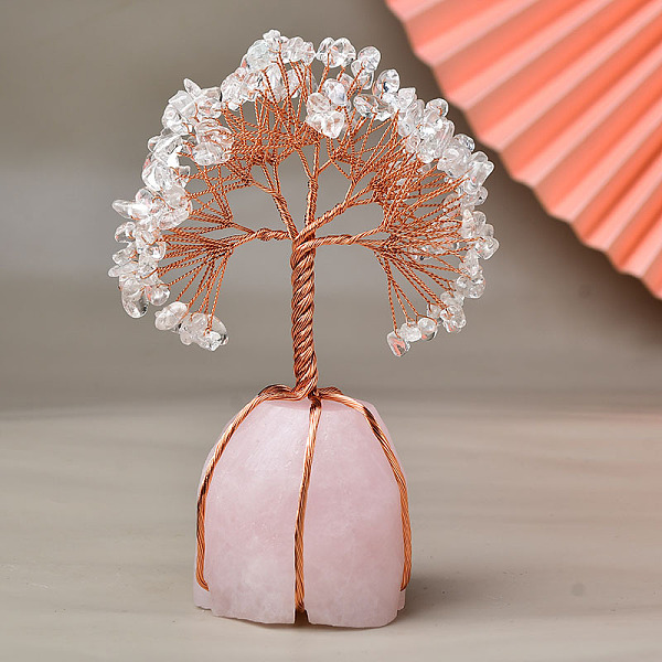 

PandaHall Natural Quartz Crystal Chips Tree of Life Decorations, Rose Quartz Base with Copper Wire Feng Shui Energy Stone Gift for Home...
