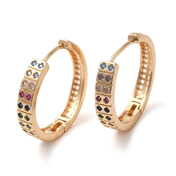 

PandaHall Brass Micro Pave Colorful Cubic Zirconia Hoop Earrings, Rectangle, Light Gold, 25x26x4.5mm Brass Rectangle Clear